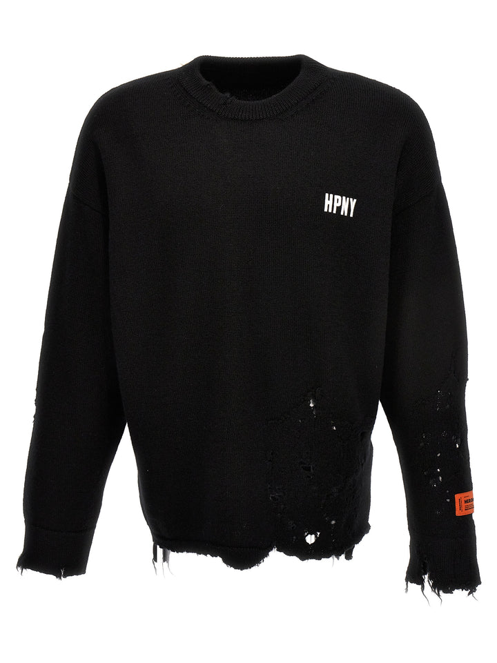 Shredded Knit Sweater Sweatshirt Black