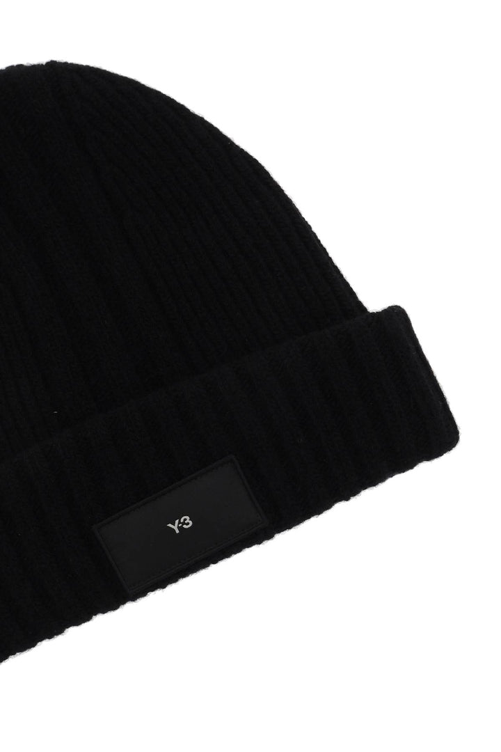 Beanie Hat In Ribbed Wool With Logo Patch - Y-3 - Men