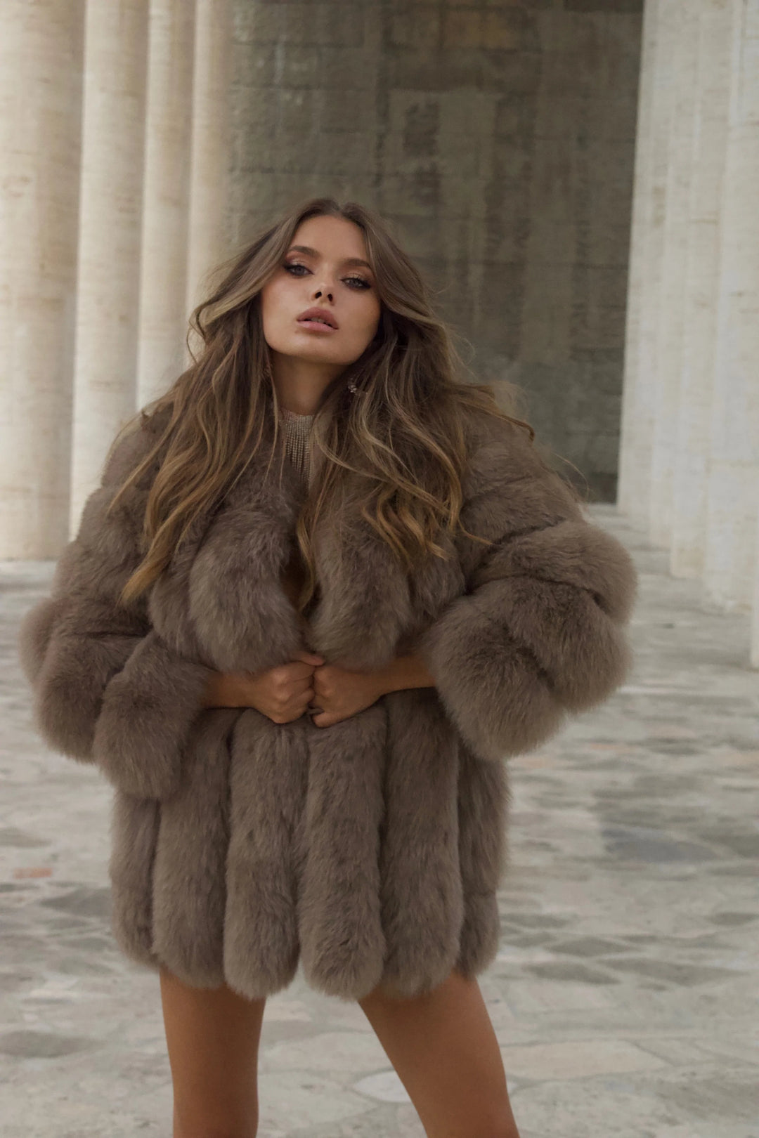 Paris Kaki Jacket in Fox Fur