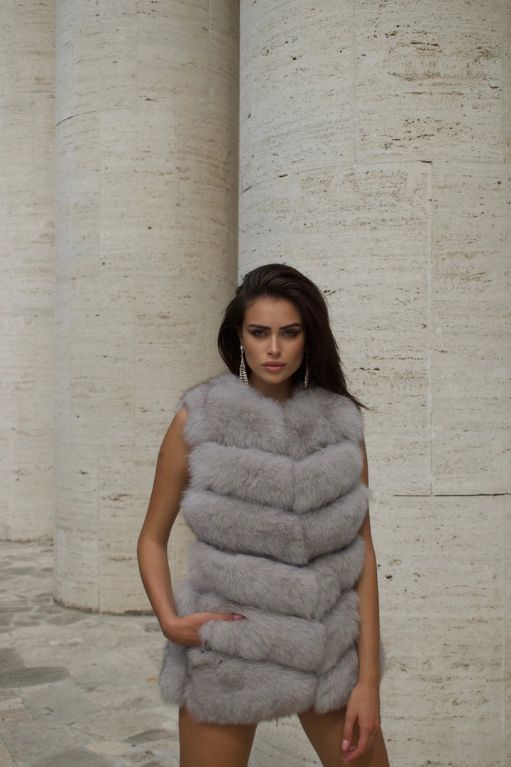 Roxanne Kaki Fox Fur Vest