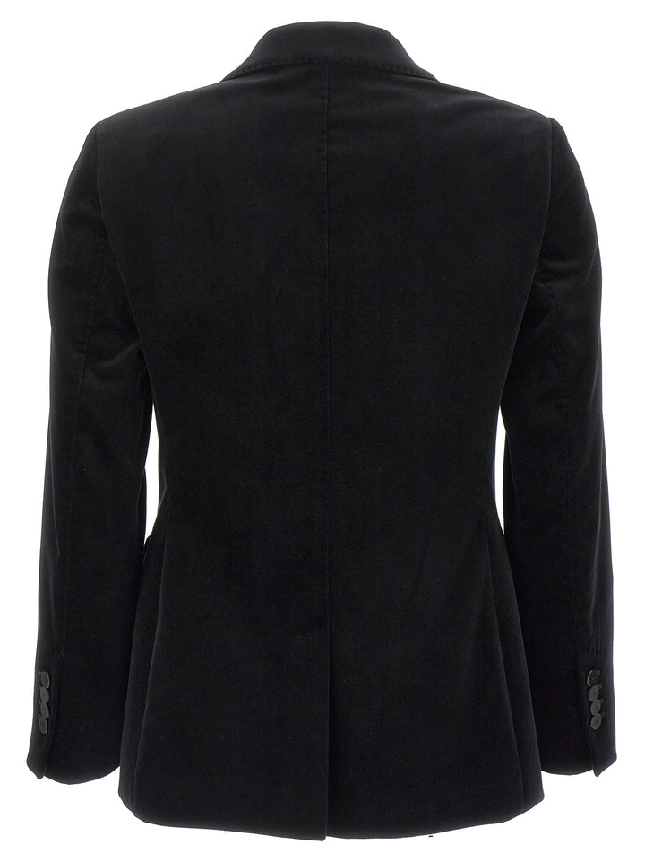 Velvet Double-Breasted Blazer Jackets Black