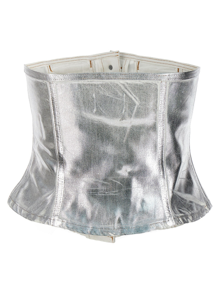 Laminated Denim Bust Tops Silver