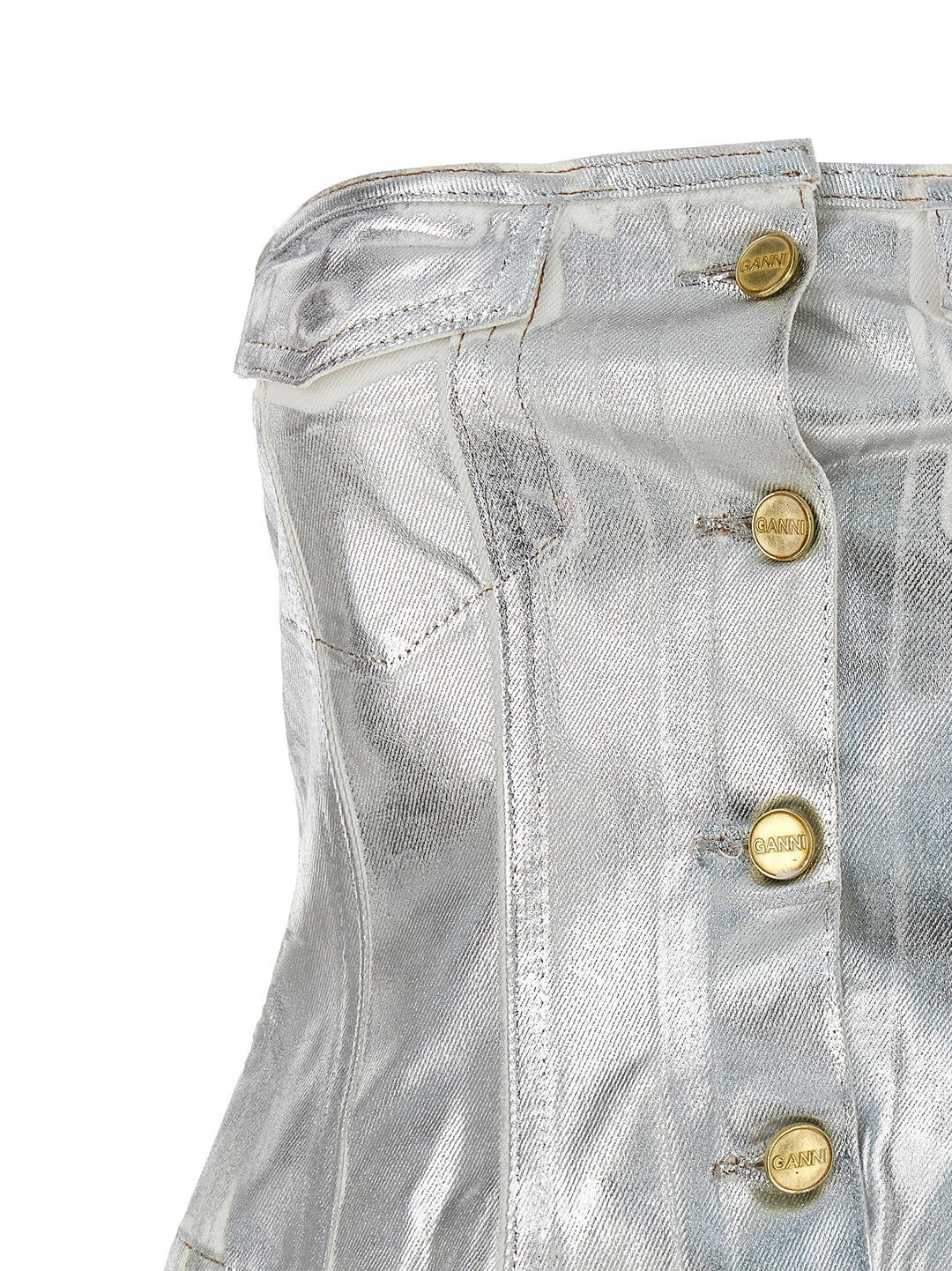 Laminated Denim Bust Tops Silver