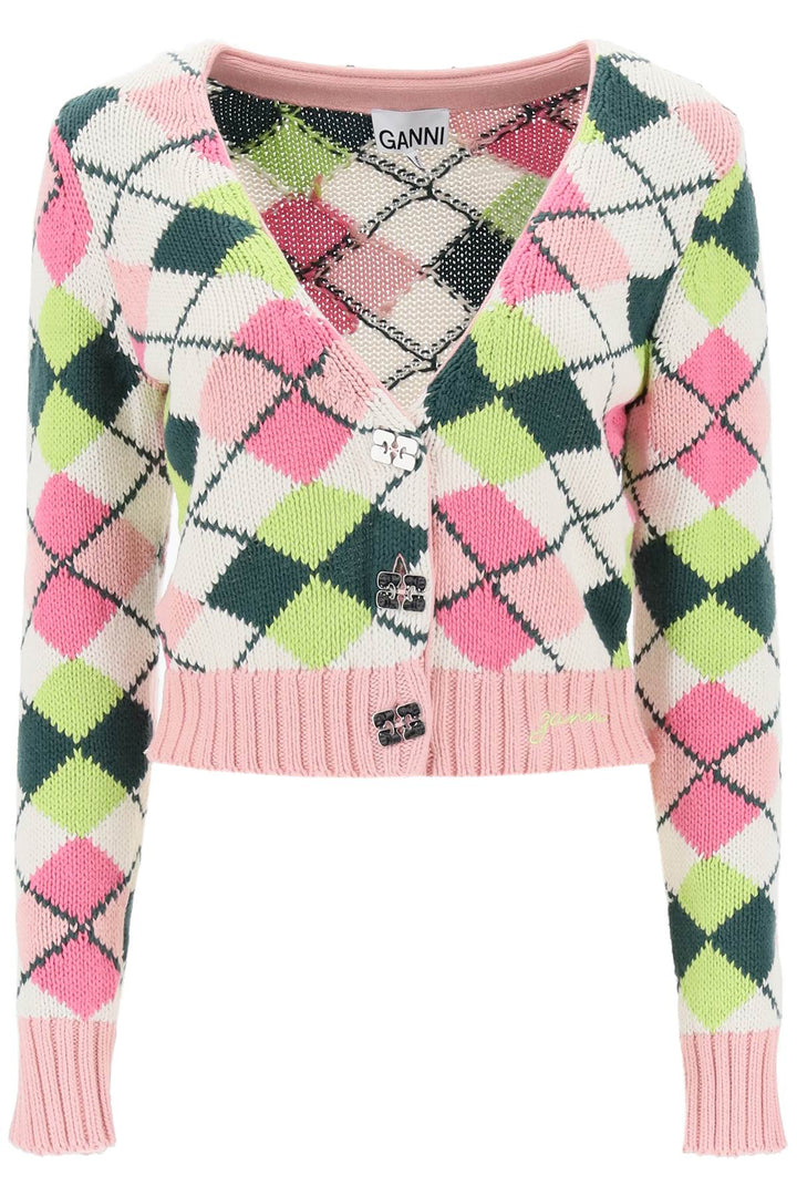 Cropped Cardigan With Lozenge Motif - Ganni - Women