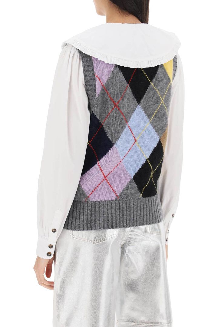 Wool Vest With Argyle Pattern - Ganni - Women