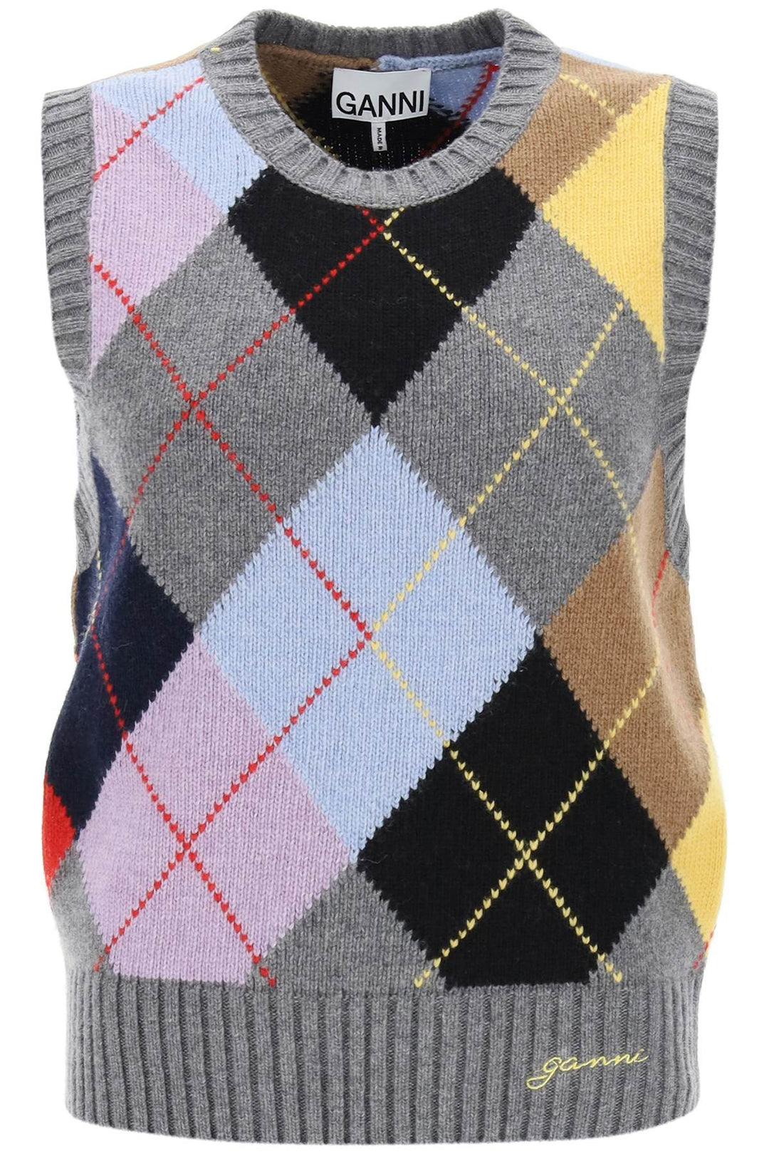 Wool Vest With Argyle Pattern - Ganni - Women