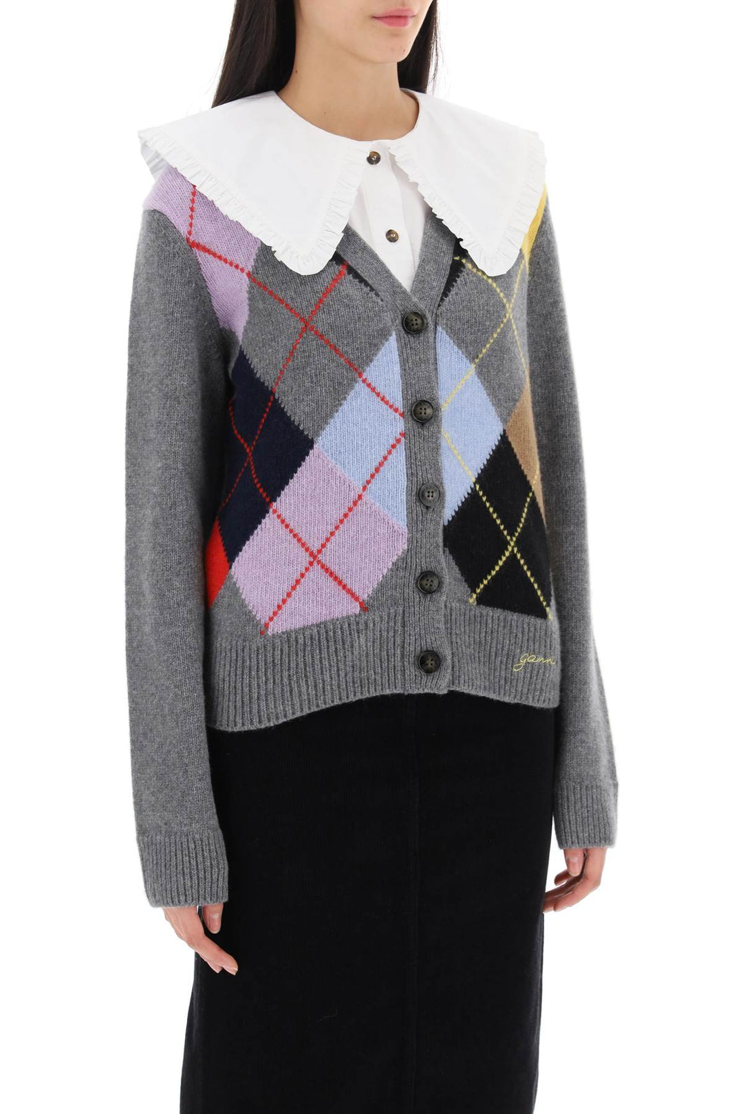 Cardigan With Argyle Pattern - Ganni - Women