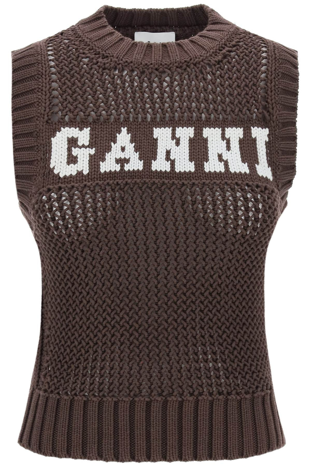 Open Stitch Knitted Vest With Logo - Ganni - Women