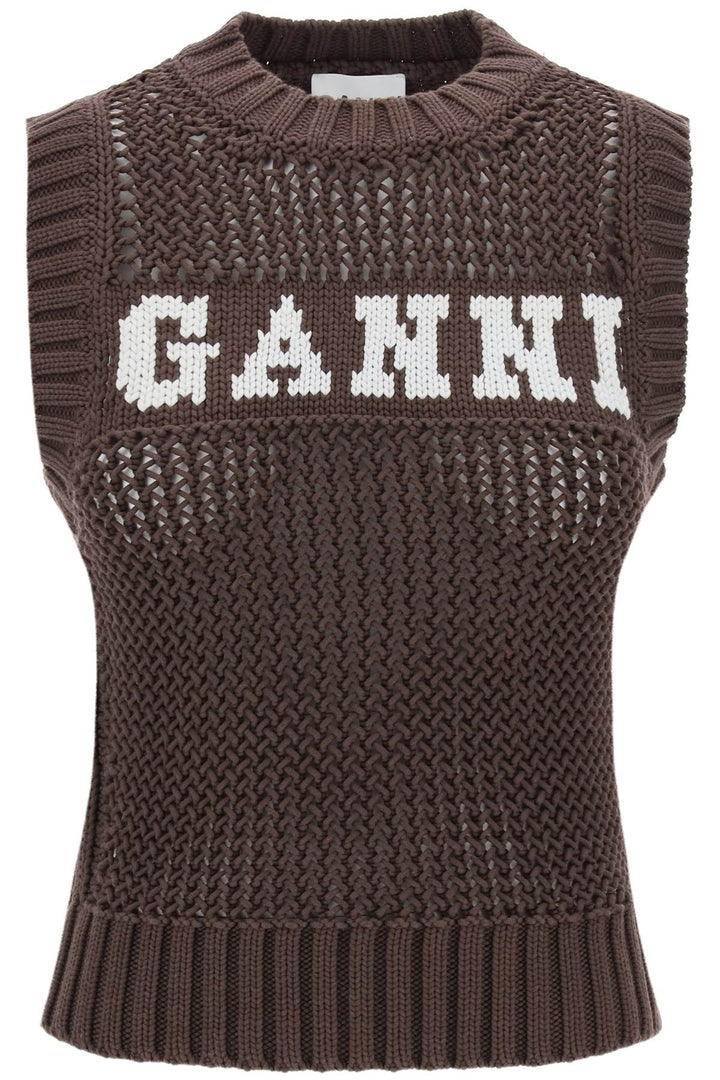 Open Stitch Knitted Vest With Logo - Ganni - Women