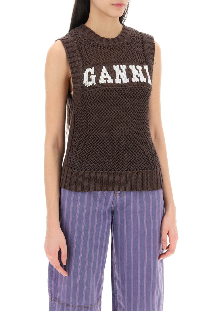 Open Stitch Knitted Vest With Logo - Ganni - Women