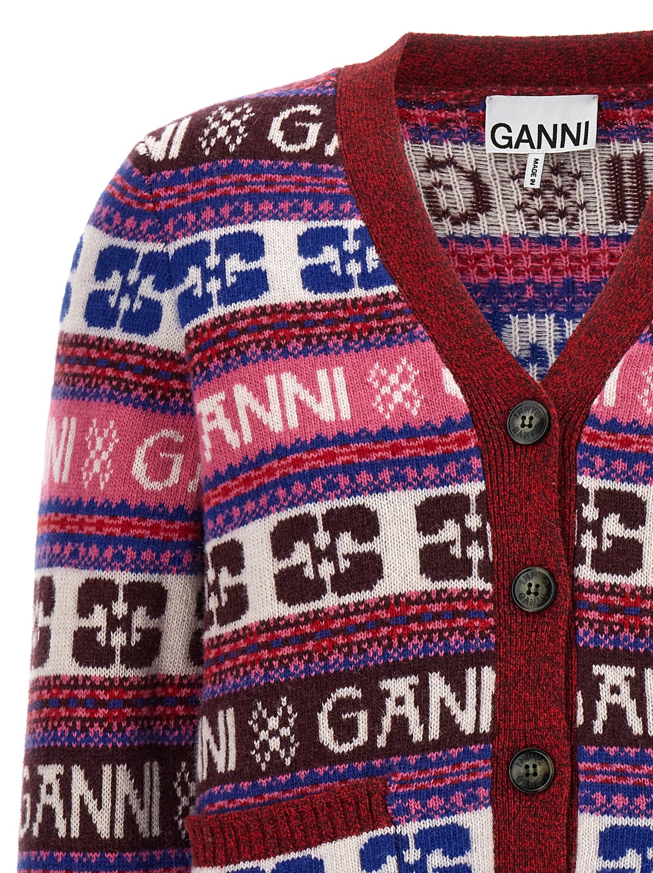 Shop Ganni Logo Cardigan Sweater, Cardigans Multicolor