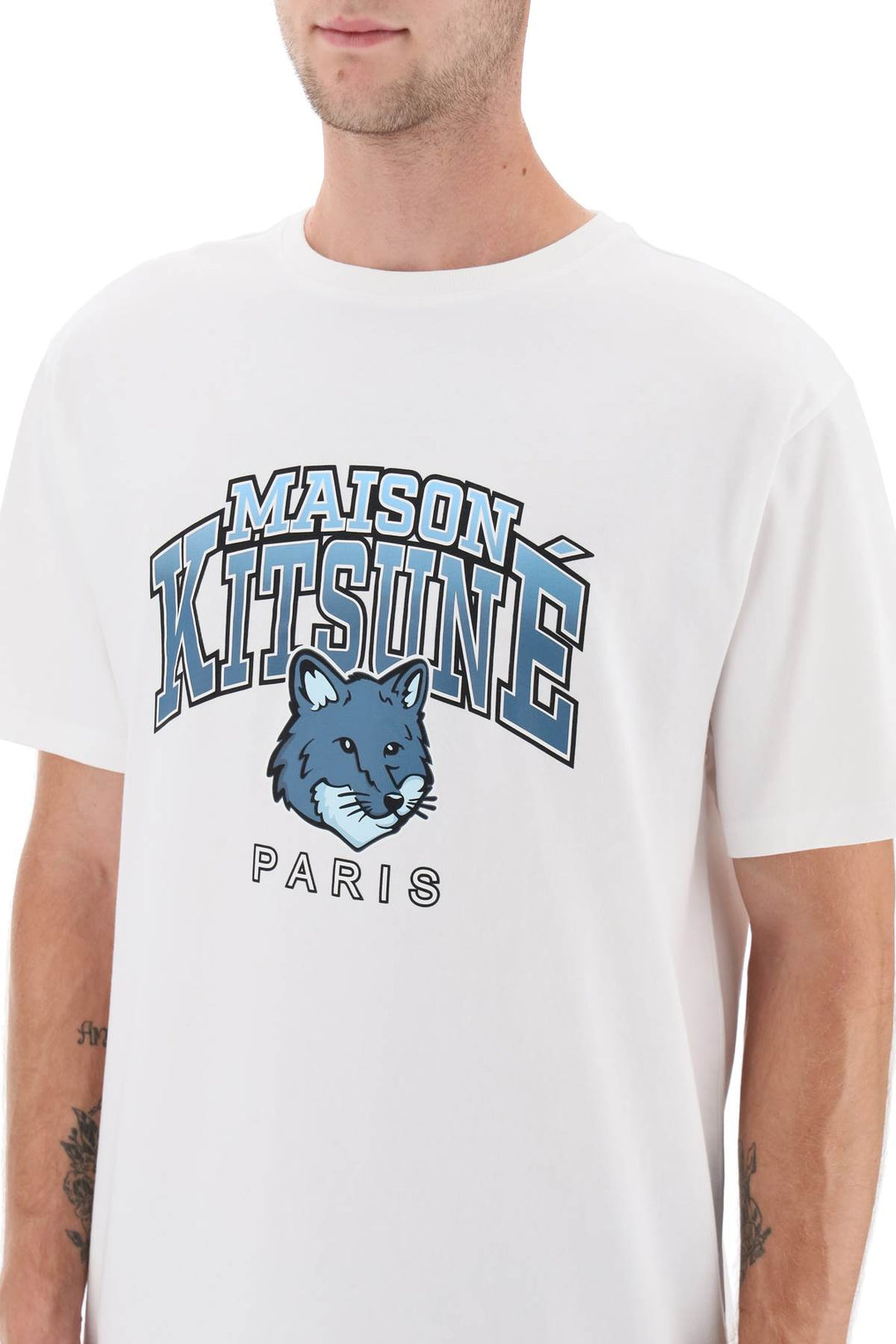 T Shirt With Campus Fox Print - Maison Kitsune - Men