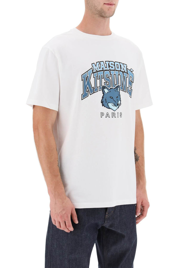 T Shirt With Campus Fox Print - Maison Kitsune - Men