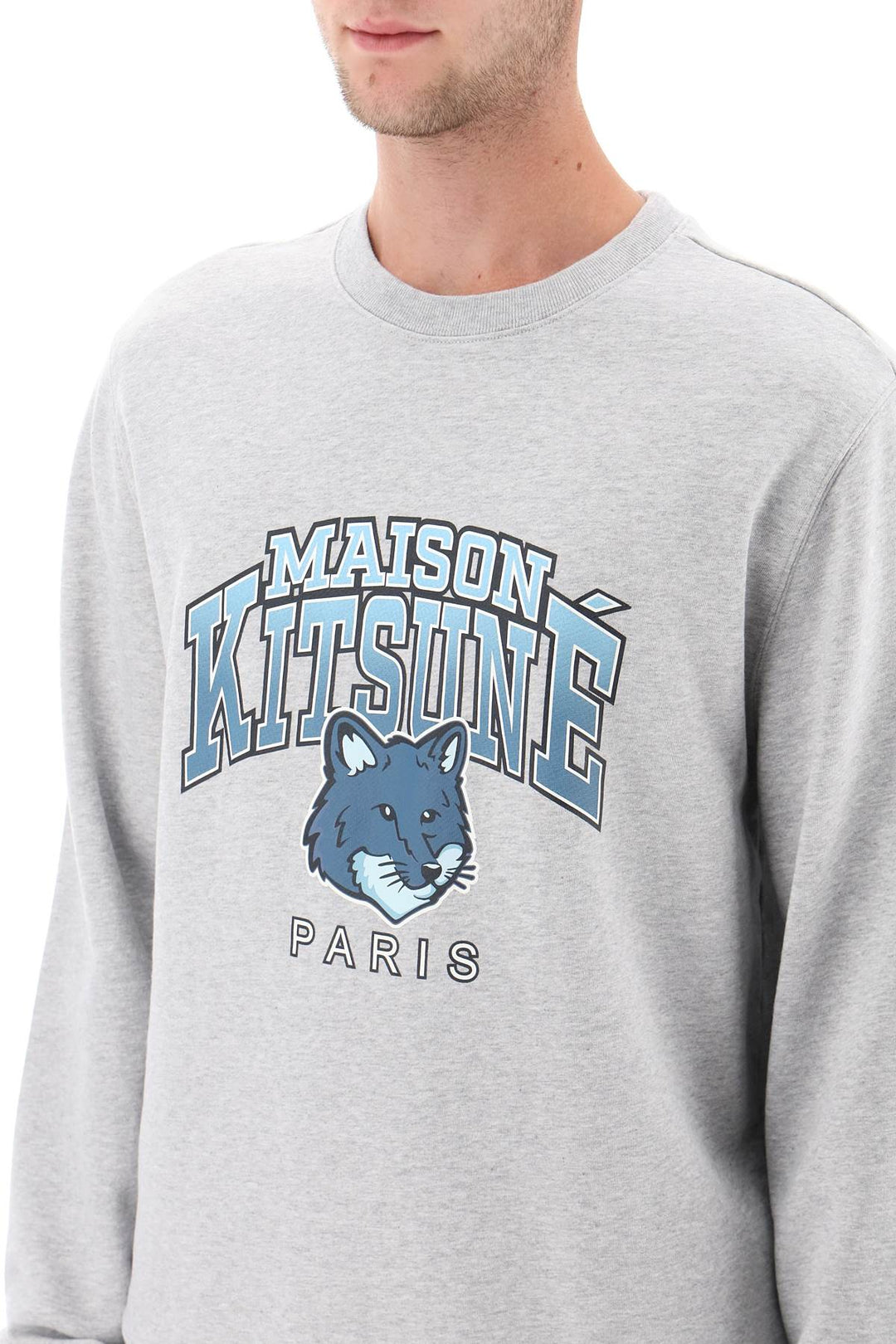 Crew Neck Sweatshirt With Campus Fox Print - Maison Kitsune - Men