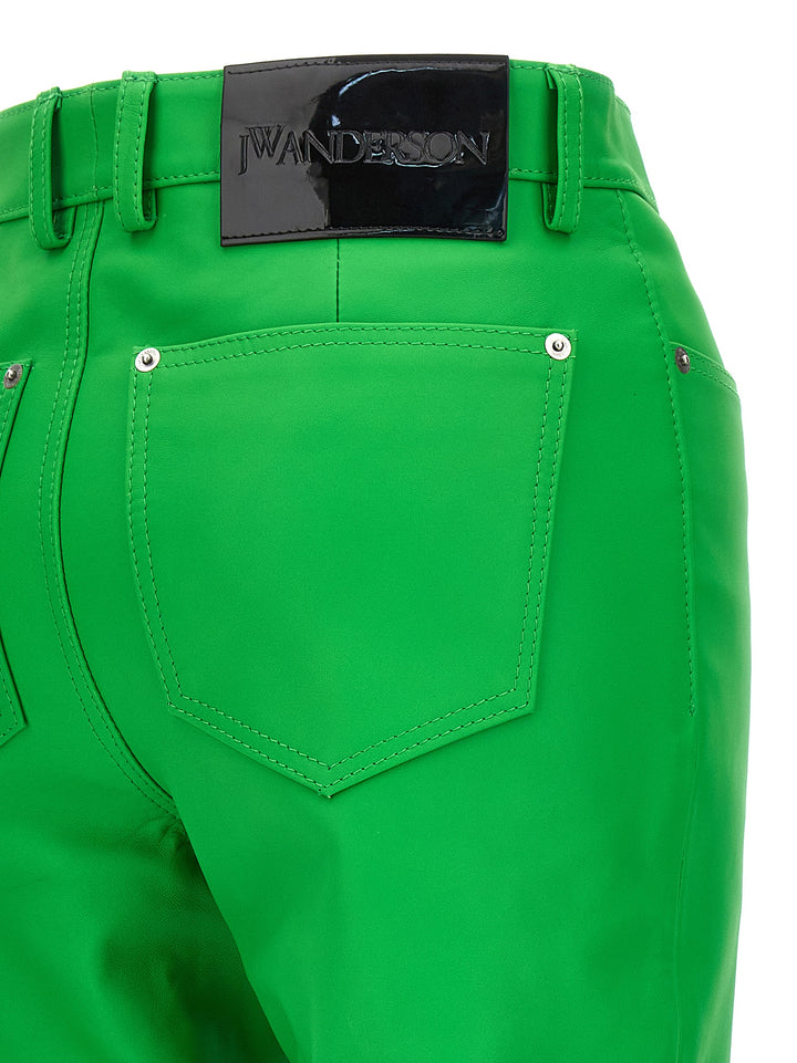 Leather Bootcut Pants Green