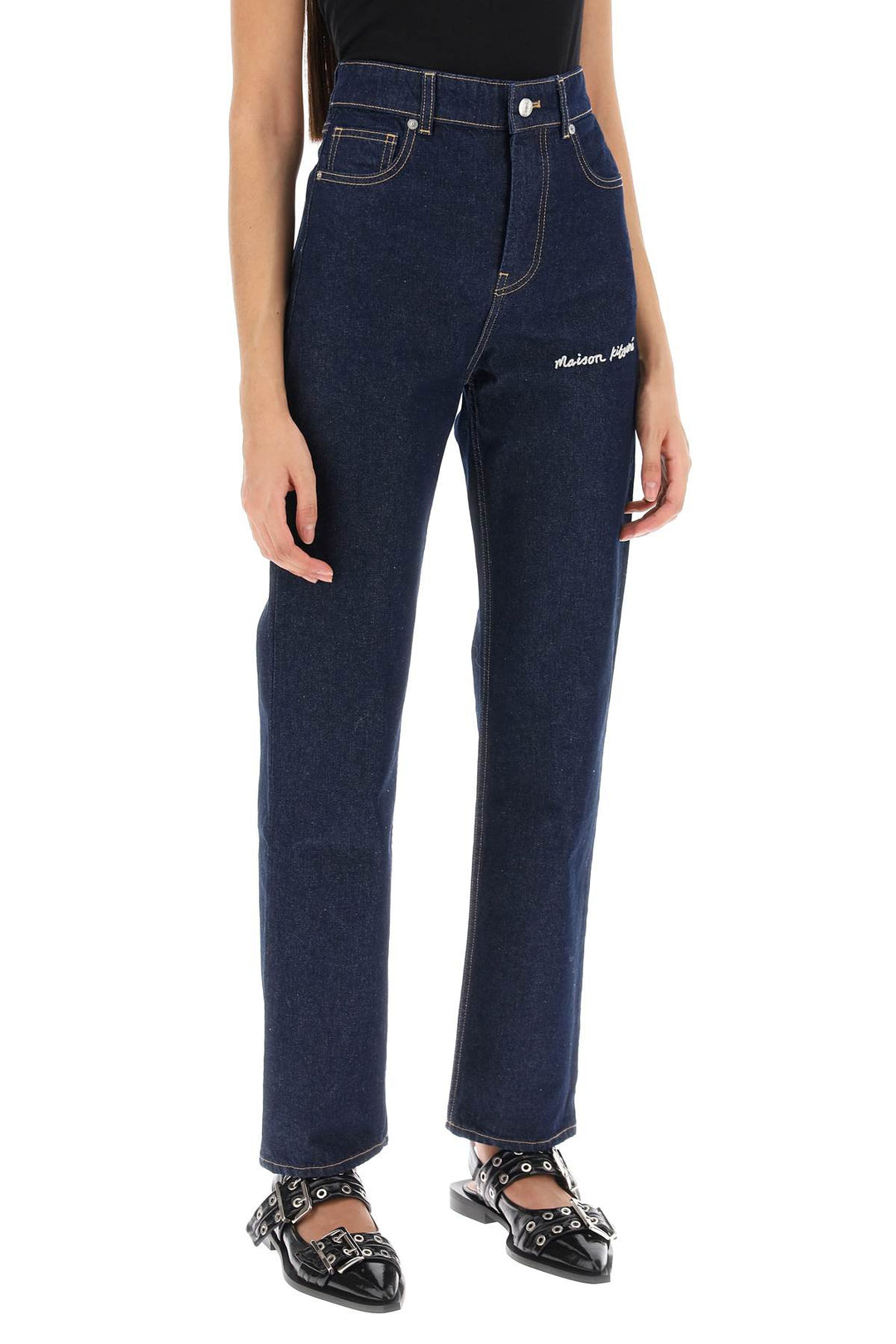 Jeans With Logo Embroidery - Maison Kitsune - Women