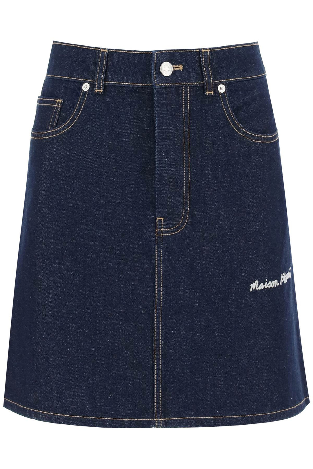 Denim Mini Skirt With Logo Embroidery - Maison Kitsune - Women