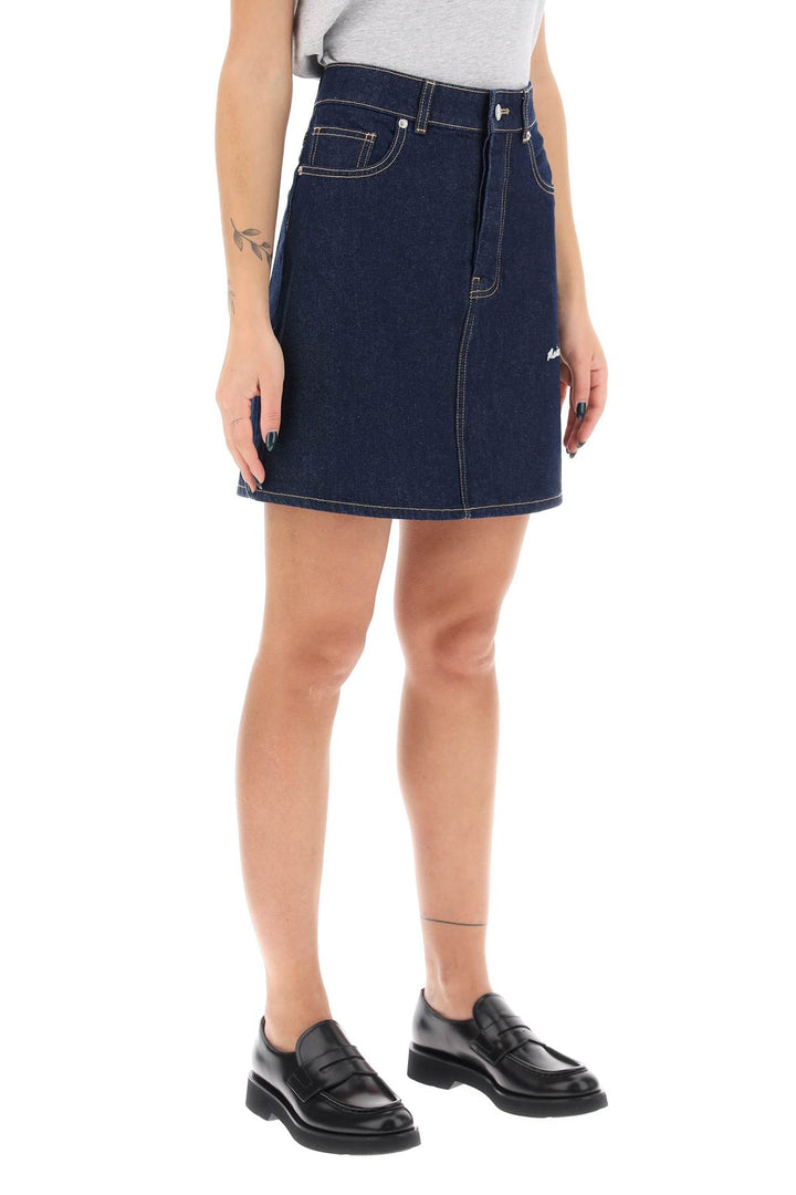 Denim Mini Skirt With Logo Embroidery - Maison Kitsune - Women