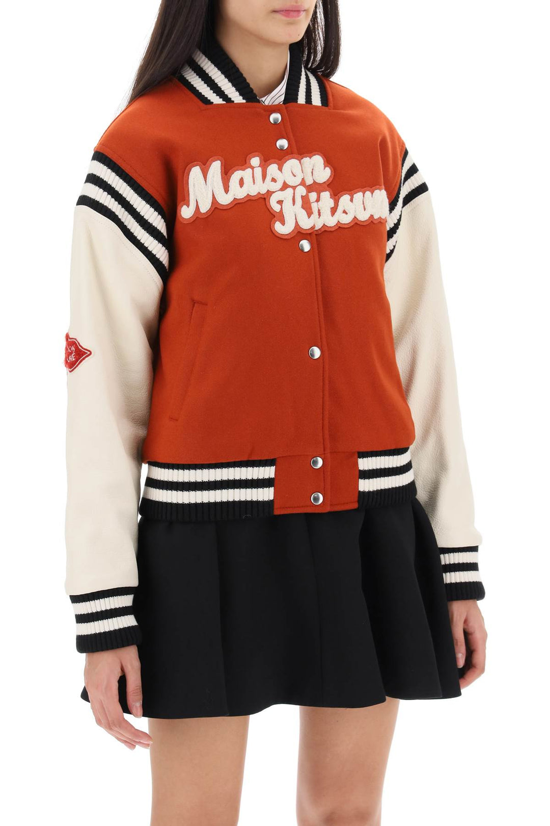 Leather Sleeve Varsity Bomber - Maison Kitsune - Women