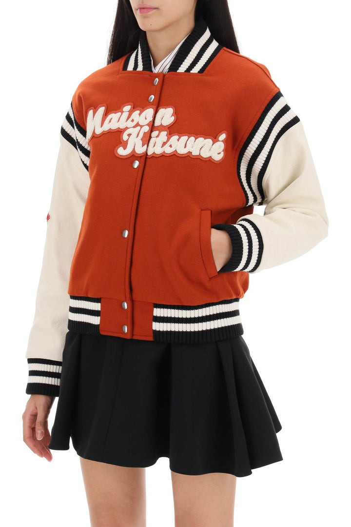 Leather Sleeve Varsity Bomber - Maison Kitsune - Women