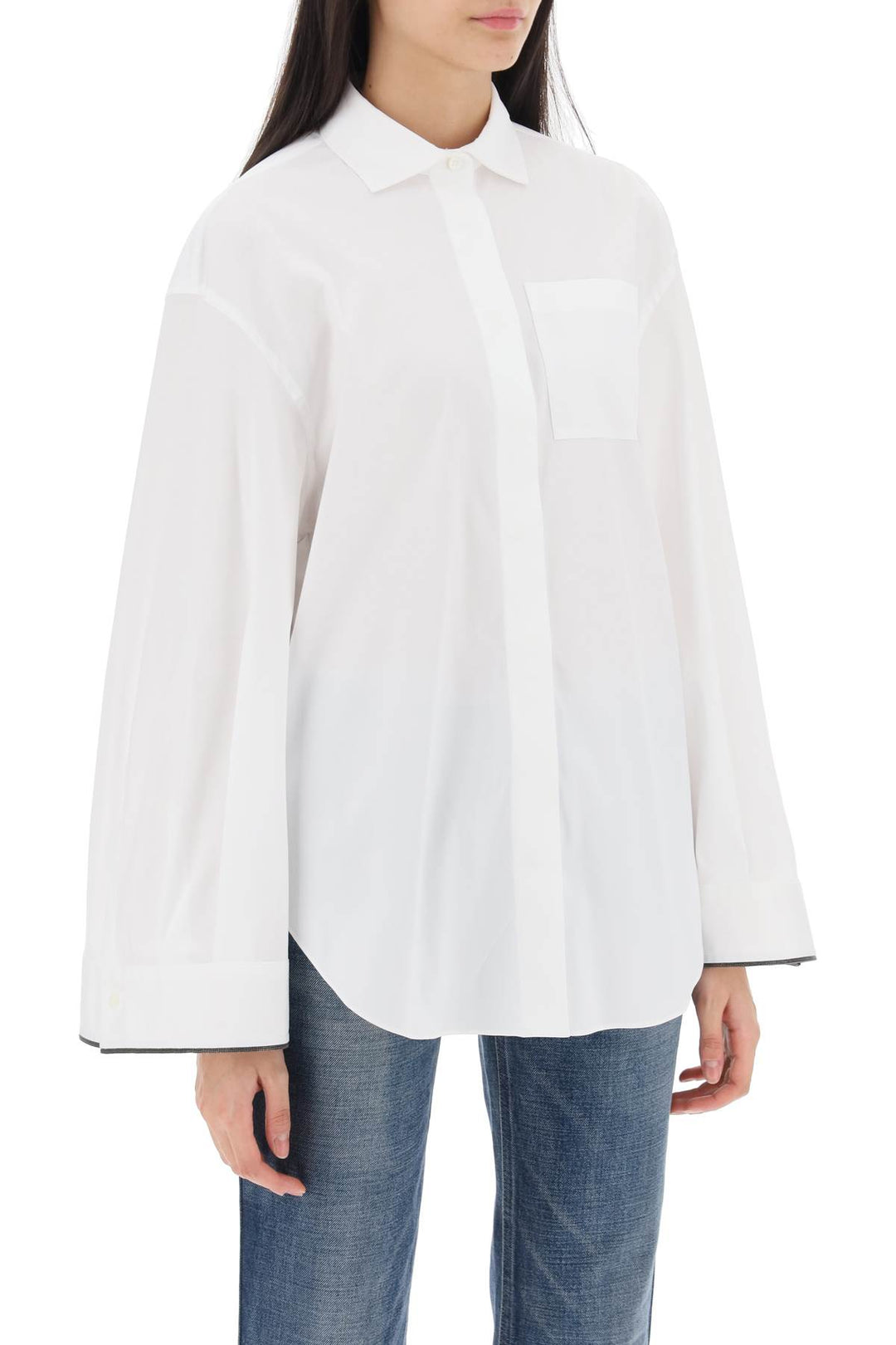 Wide Sleeve Shirt With Shiny Cuff Details - Brunello Cucinelli - Women