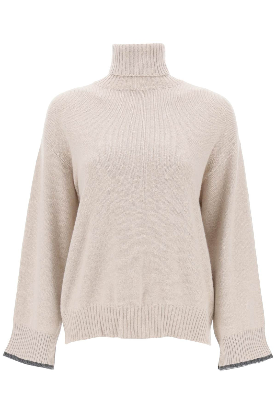 Turtleneck Sweater With Shiny Contrast Cuffs - Brunello Cucinelli - Women