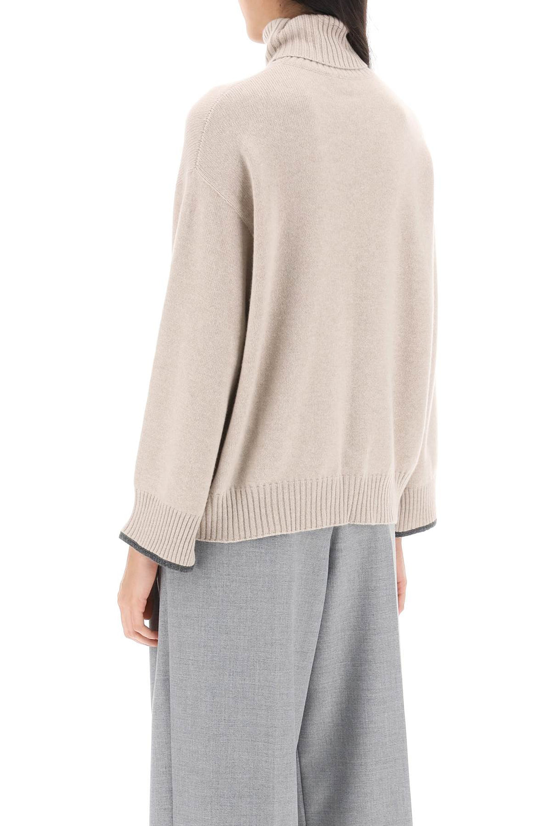 Turtleneck Sweater With Shiny Contrast Cuffs - Brunello Cucinelli - Women