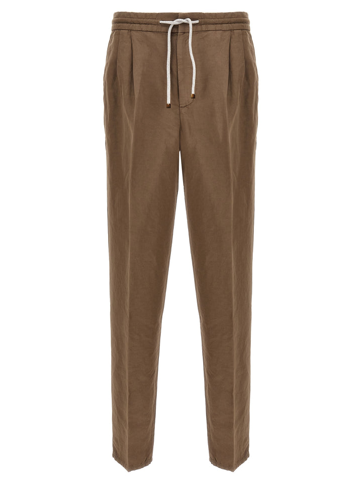 Linen Blend Trousers Pants Brown