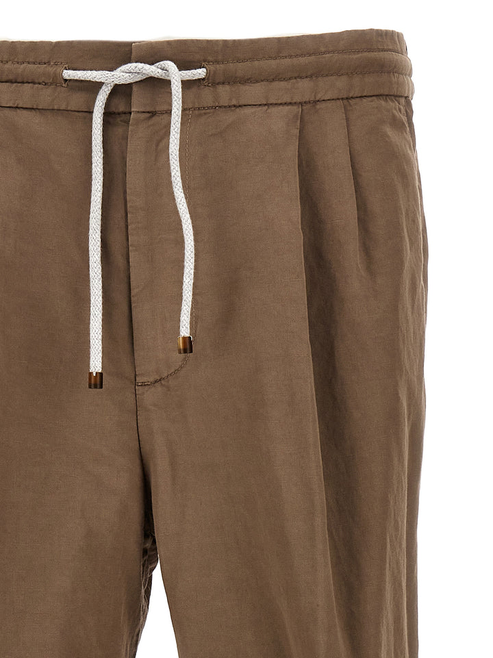 Linen Blend Trousers Pants Brown