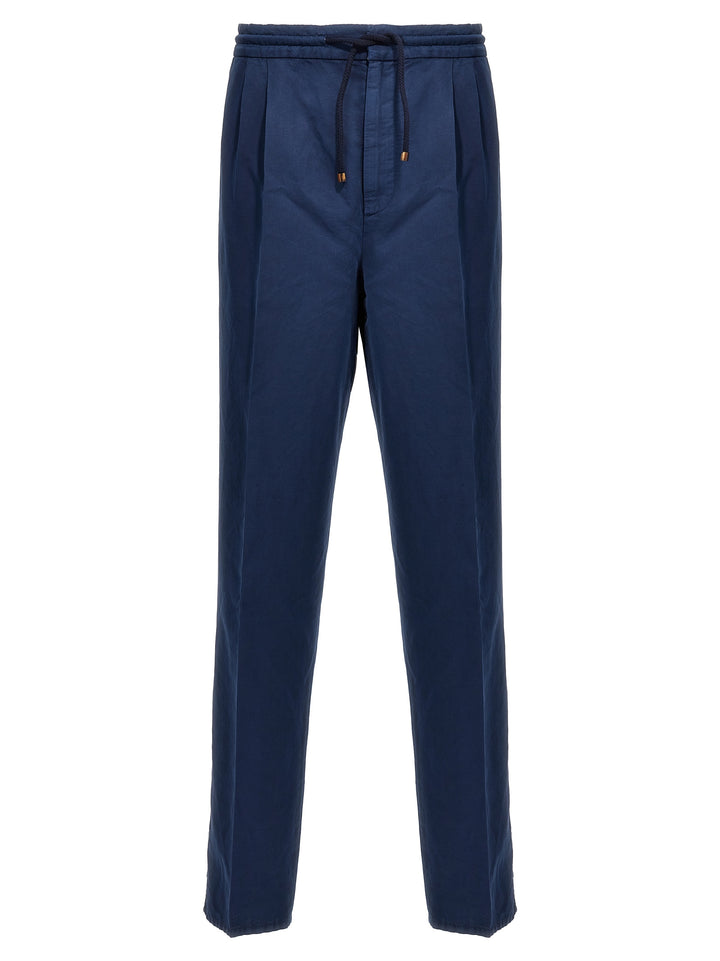 Linen Blend Trousers Pants Blue