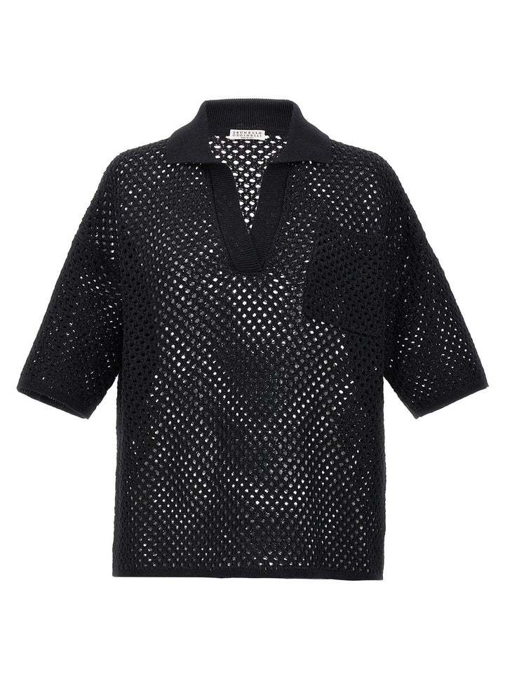 Openwork Fabric  Shirt Polo Black