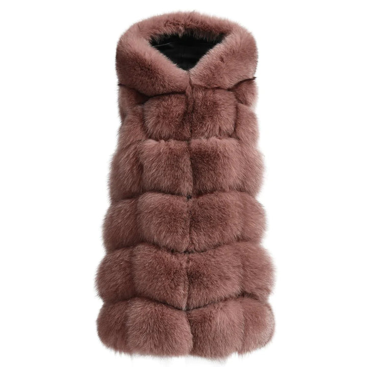 Poppy Brown Vest in Fox Fur