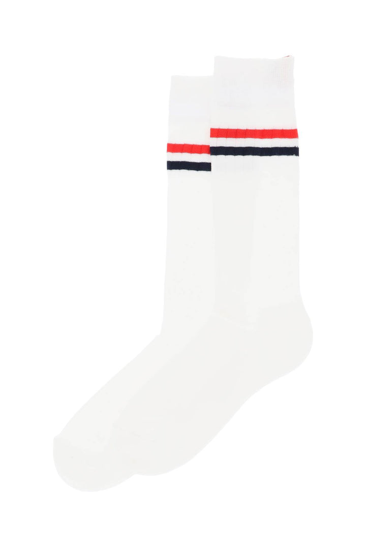 Mid Calf Socks With Stripe Detail - Thom Browne - Men