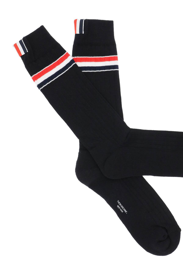 Mid Calf Socks With Stripe Detail - Thom Browne - Men