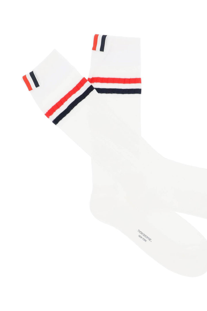 Mid Calf Socks With Stripe Detail - Thom Browne - Men