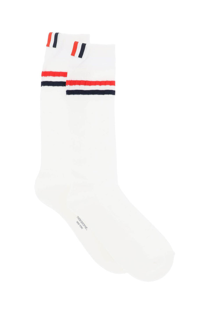 Mid Calf Socks With Stripe Detail - Thom Browne - Men