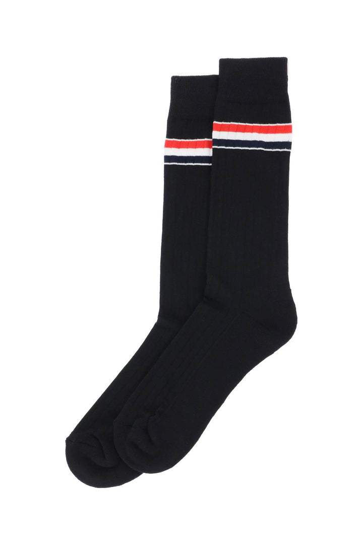 Mid Calf Socks With Stripe Detail - Thom Browne - Men