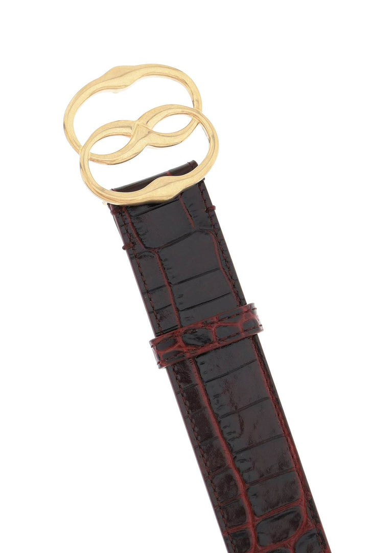 Croco Effect Leather Belt With Emblem Buckle - Bally - Men