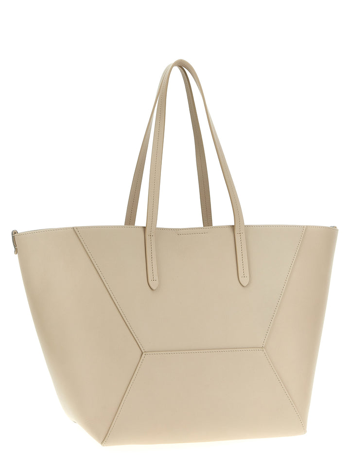 Leather Shopping Bag Tote Bag Beige