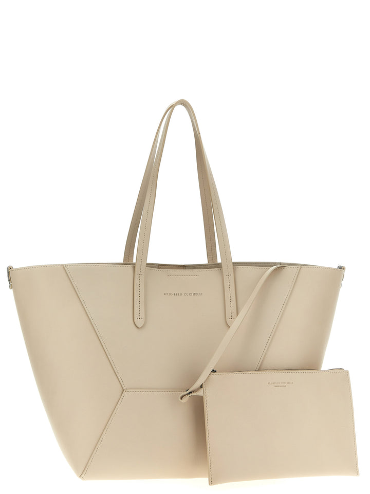 Leather Shopping Bag Tote Bag Beige