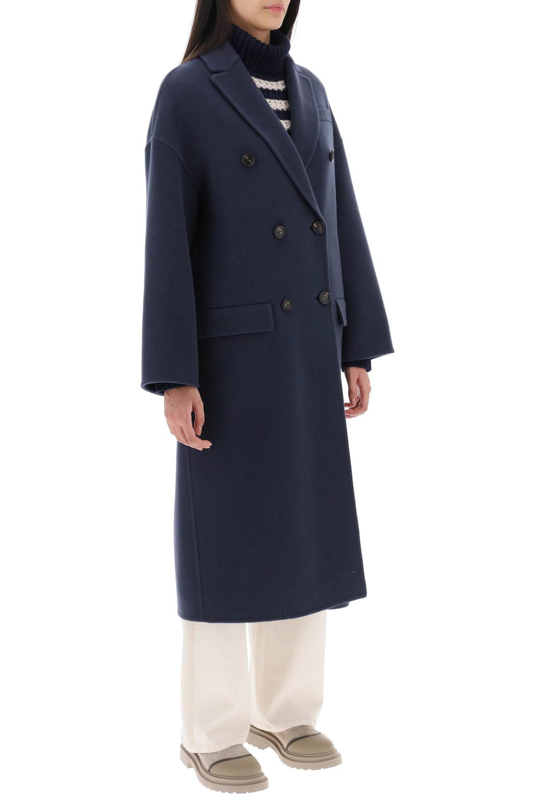 Duoble Breasted Coat In Wool And Cashmere - Brunello Cucinelli - Women