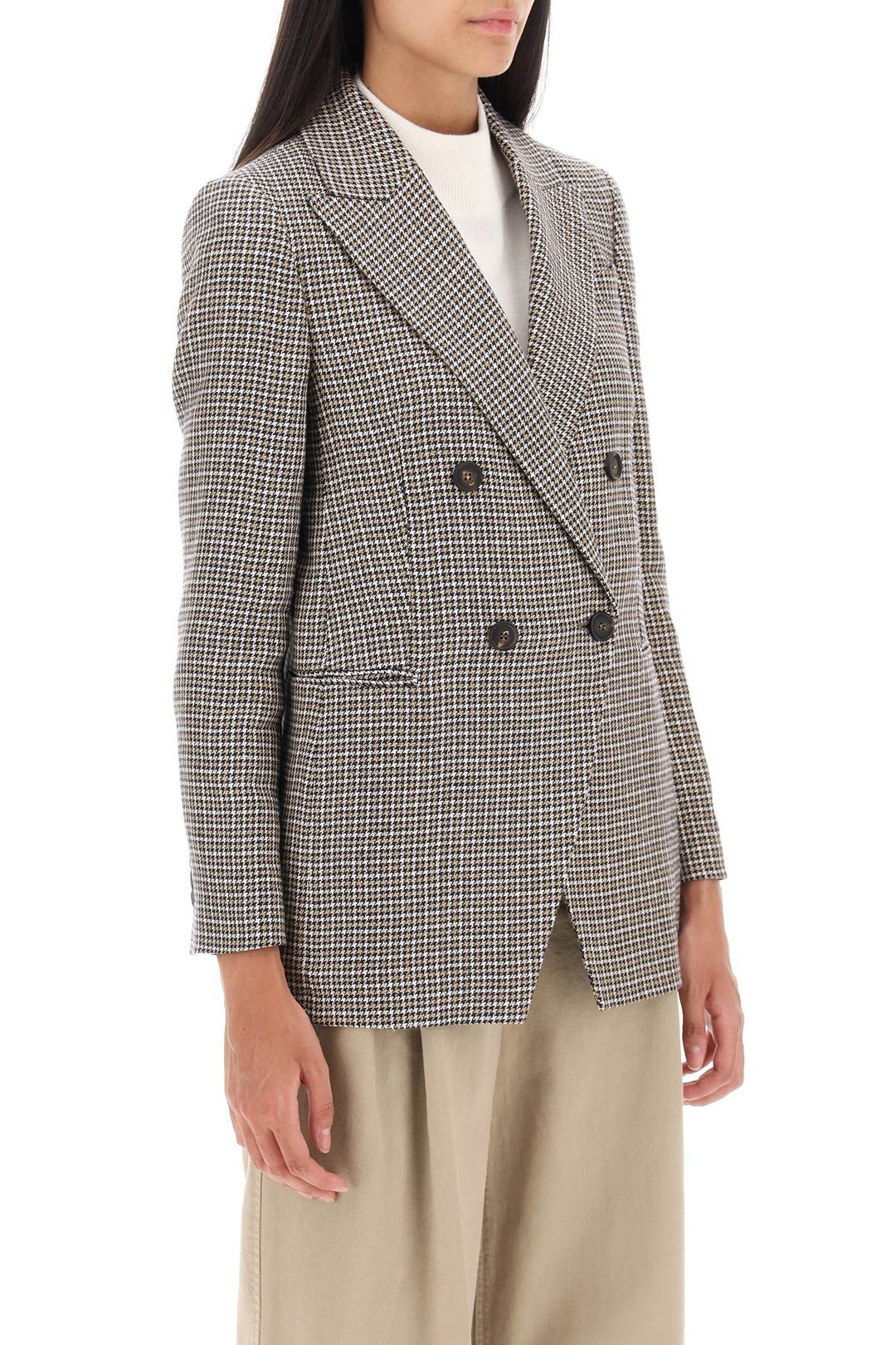 Houndstooth Blazer In Sparkling Linen - Brunello Cucinelli - Women