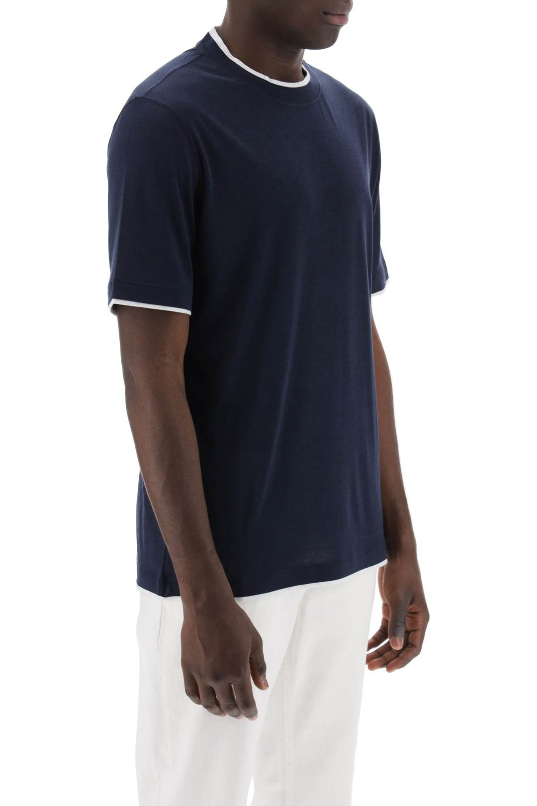 Layered Effect T Shirt In Silk And Cotton - Brunello Cucinelli - Men