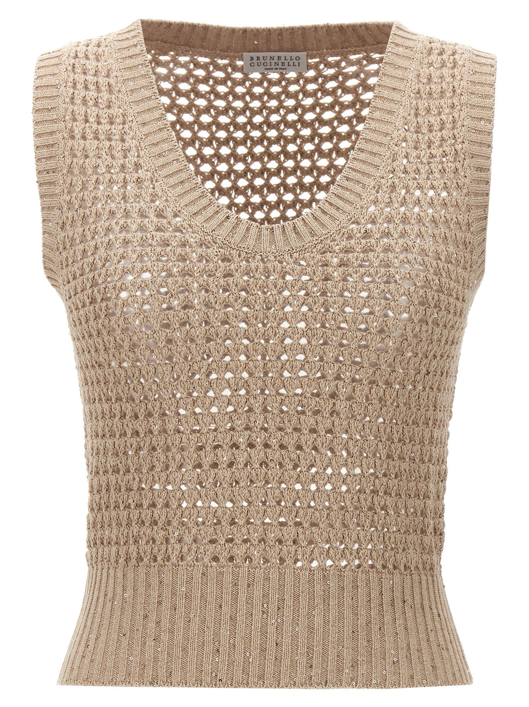 Wide Mesh Vest Tops Beige