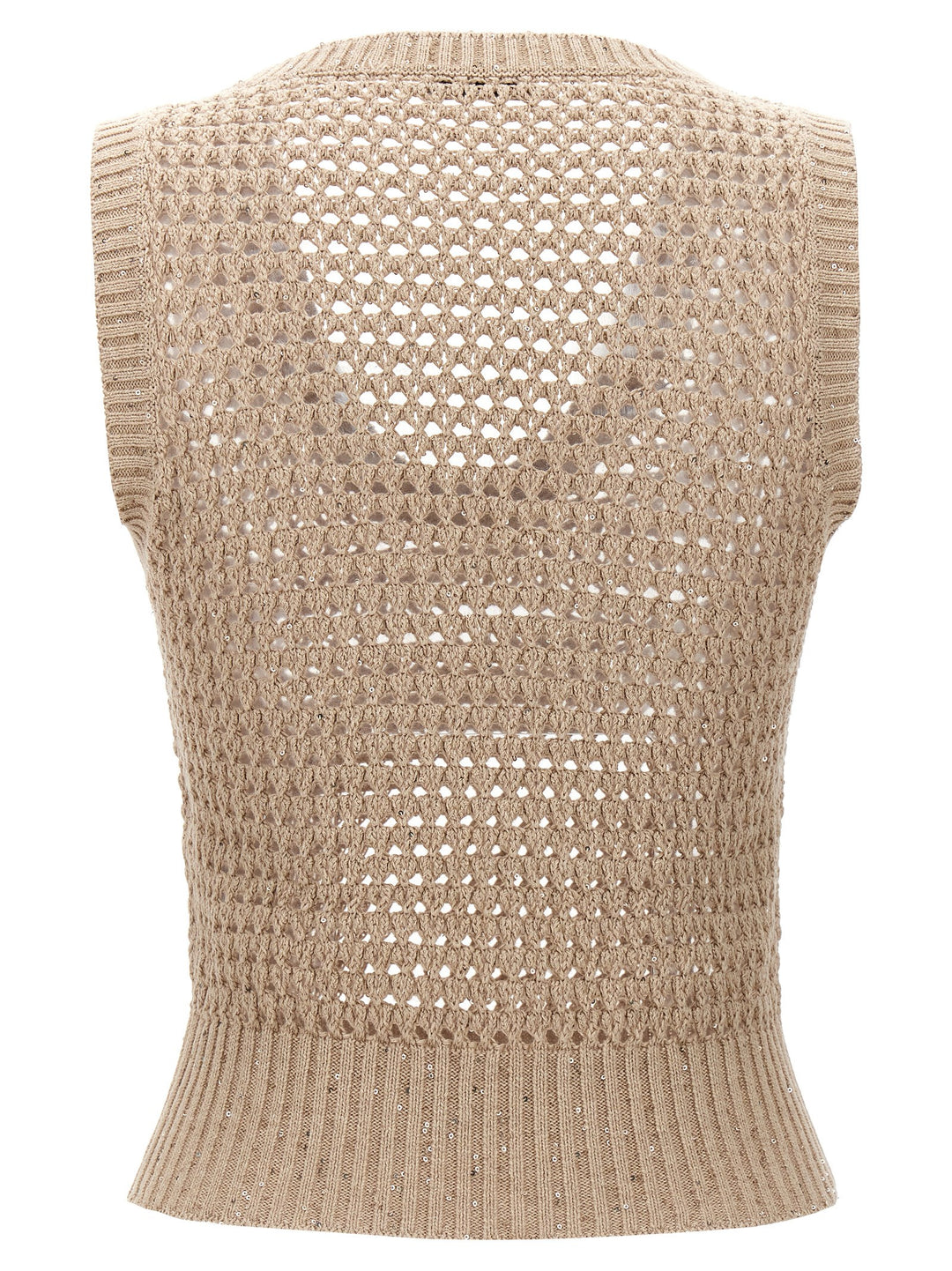 Wide Mesh Vest Tops Beige