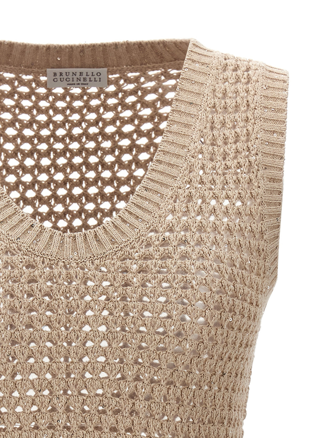 Wide Mesh Vest Tops Beige