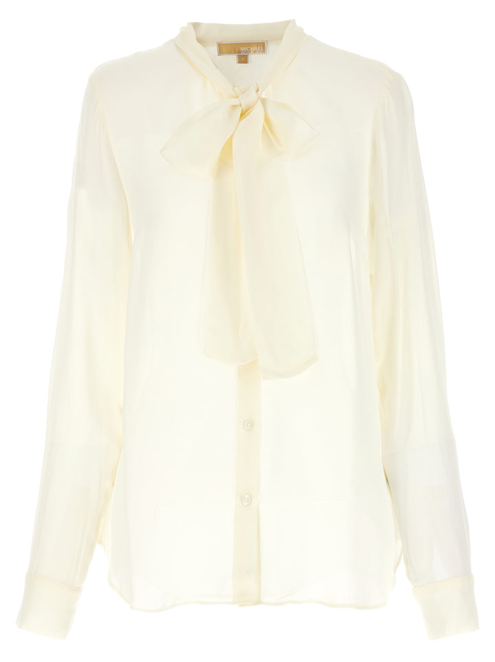 Pussy Bow Blouse Shirt, Blouse Beige