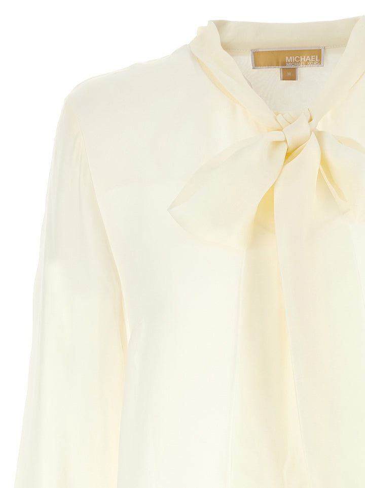 Pussy Bow Blouse Shirt, Blouse Beige