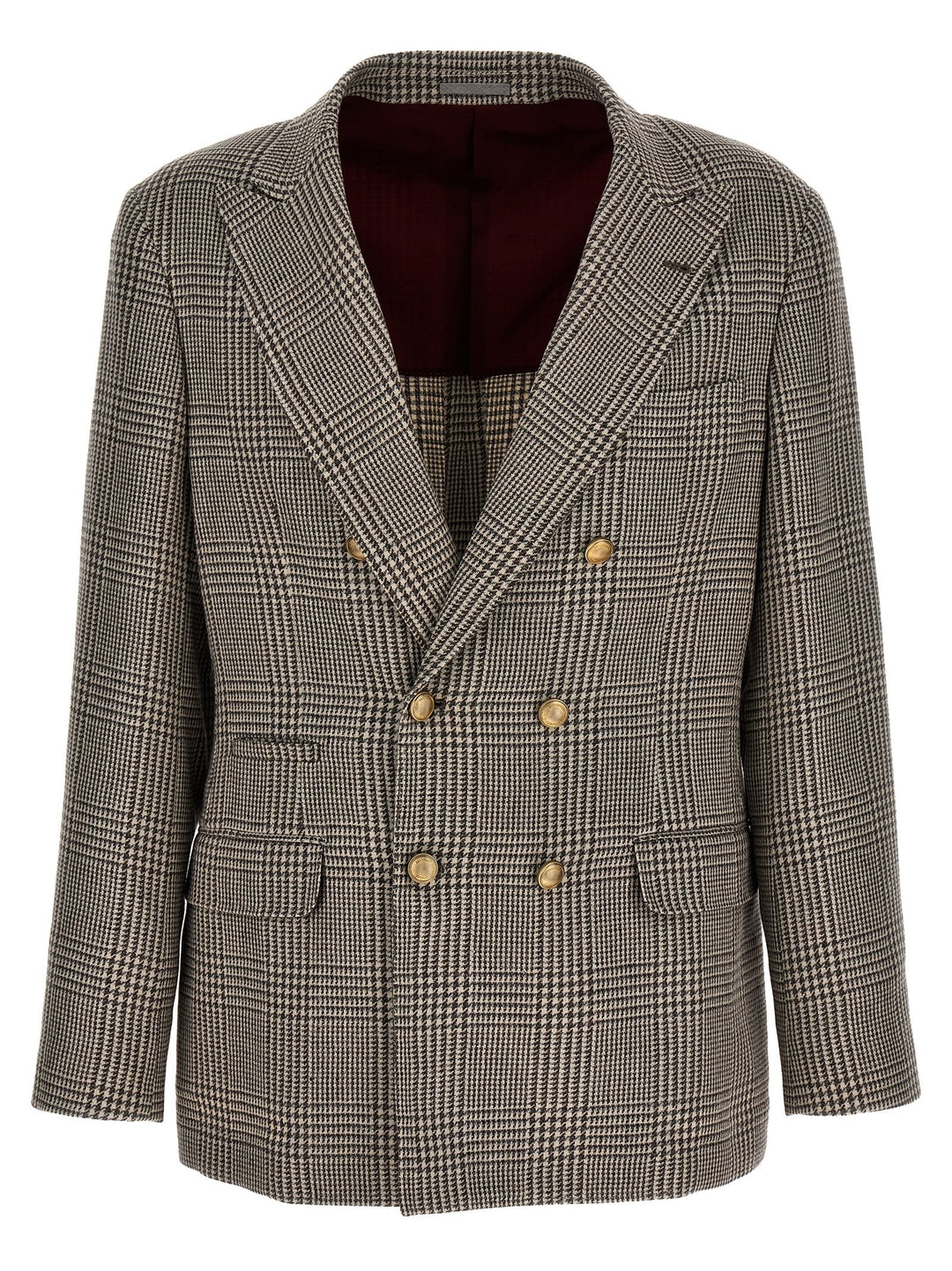 Check Double-Breasted Blazer Jackets Gray