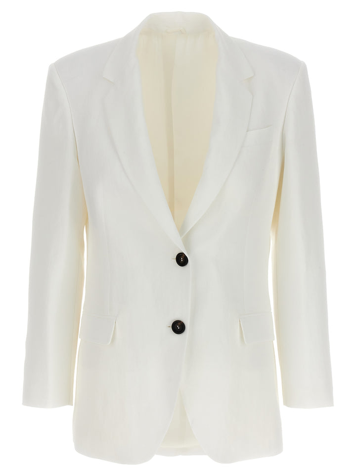 Single-Breasted Linen Blend Blazer Jackets White